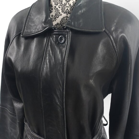 VALERIE STEVENS Jacket Zip Front Lambskin Leather Belted Coat S - Picture 3 of 4